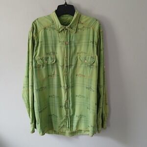 Barn Fly Trading Men's Size Large Button-Down Shirt Bass Fishing Green Cotton‎